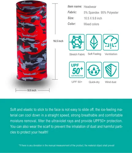 Miniatura 14 de Máscara facial con protección contra el polvo, aerosoles UV, reutilizable, lavable, polaina para el cuello