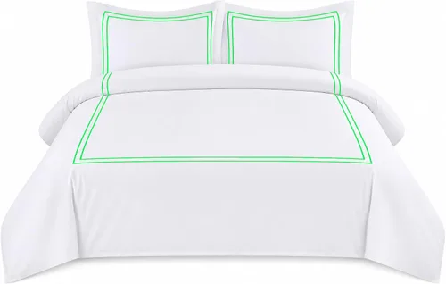Miniatura 31 de BedDecor Lujoso juego de funda de edredón de algodón egipcio de 400 hilos, 1 pieza con hermoso bordado de 2 rayas