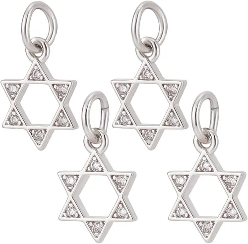 Miniatura 6 de Beebeecraft 1 Box 16Pcs Star of David Charm Star Pendant Charms 14K Gold & Platinum Plated Brass Cubic Zirconia for Jewelry Making Necklace DIY