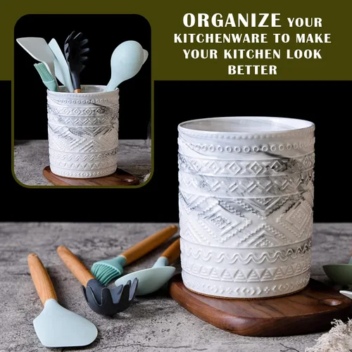 Miniatura 6 de Yundu Tenedor de utensilios de cocina de mármol de cerámica gris para encimera, utensilio para decoración casera 2-Gris