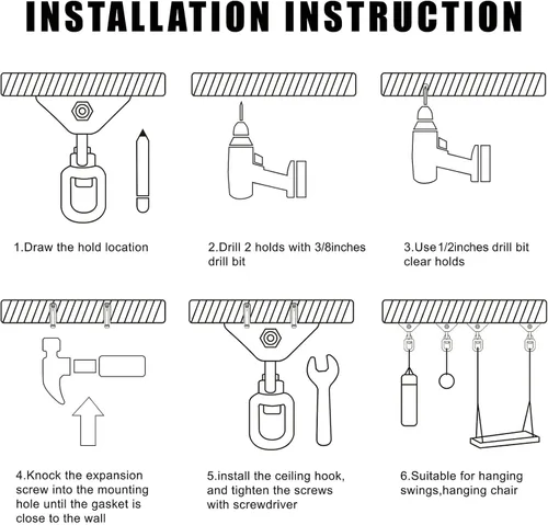 Miniatura 6 de Perchas de columpio resistentes para juegos de madera, capacidad de 2000 libras, colgador de hamaca giratorio de acero inoxidable 360, accesorios