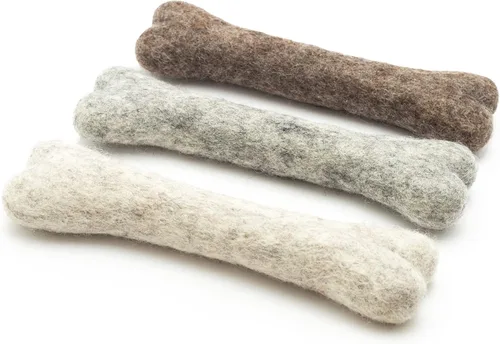 Glaciart One Hueso masticable de lana de fieltro para perros (3 piezas) | Juguete duradero para masticar perros, juguetes masticables para cachorros