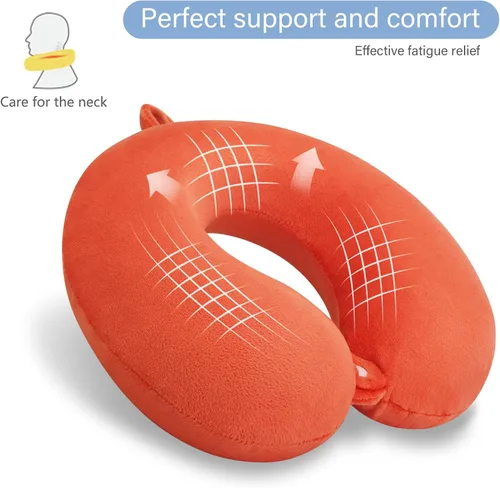 Miniatura 4 de Almohada de viaje de cuello en espuma viscoelástica de terciopelo naranja Gosider para avión, coche, tren