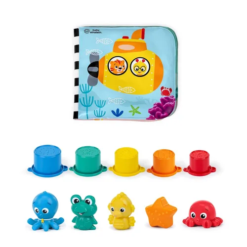 Baby Einstein Ocean Explorers Opus Bath Pals - Juego de regalo de 11 piezas, libro de baño impermeable, tazas de baño, juguetes de baño con forma de