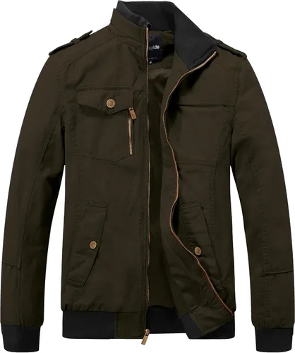Wantdo Chaqueta militar para hombre, chaqueta bomber casual, cuello alto, chaqueta de lona cortavientos