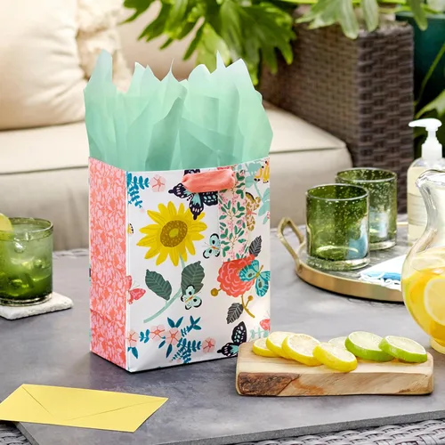Miniatura 2 de Hallmark Bolsa de regalo mediana de 9 pulgadas con papel de seda (flores brillantes) para Pascua, cumpleaños, despedidas de soltera, bodas, baby