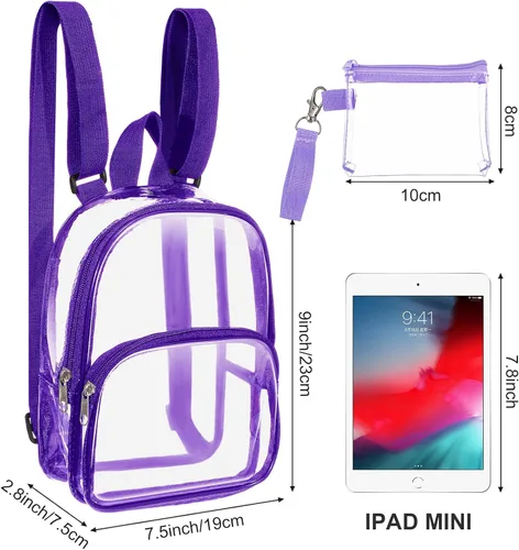 Miniatura 3 de Weewooday Mini mochila transparente transparente para estadio, pequeña bolsa transparente con bolso cruzado impermeable para concierto (morado)
