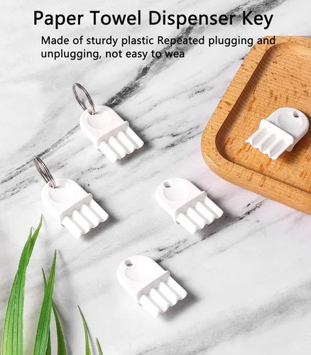 Miniatura 5 de Paquete de 5 llaves dispensadoras de papel higiénico universal de plástico duro para dispensadores de toallas de papel y jabón, 2 llaveros incluidos