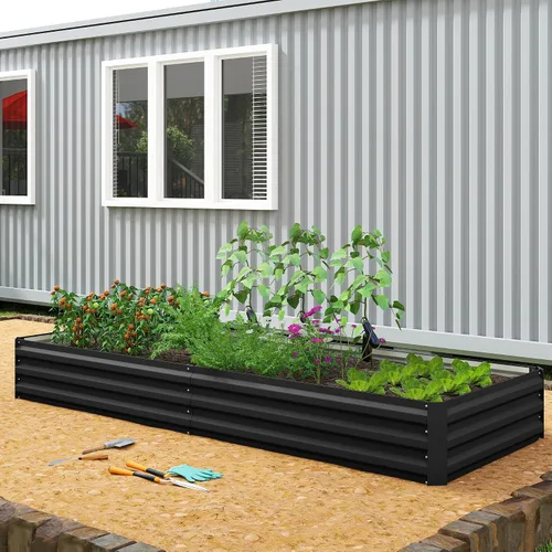 Miniatura 6 de Outsunny Cama de jardín elevada galvanizada, caja de metal de 8 x 3 x 1 pies, para cultivar verduras, flores, hierbas, suculentas, color negro