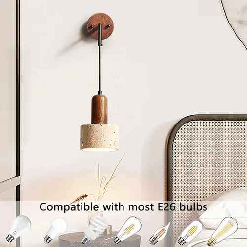 Miniatura 6 de Juego de 2 lámparas de pared de piedra de altura ajustable, aplique de pared de travertino E26, lámpara de pared para dormitorio, sala de estar