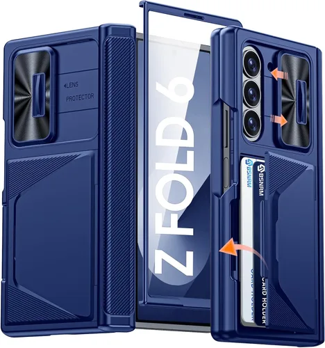 Miniatura 34 de Funda para Samsung Galaxy Z Fold 7 con tarjetero con bloqueo RFID, cubierta de lente deslizante integrada y protección de bisagra y protector