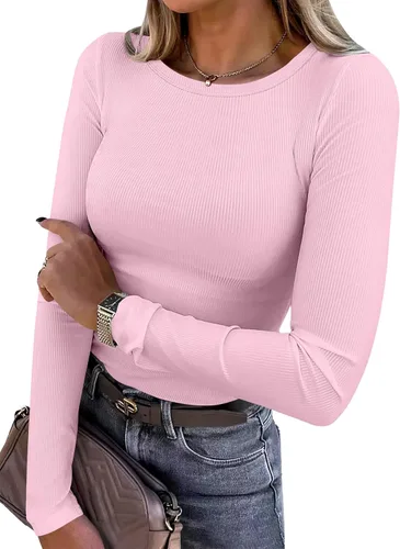 Miniatura 17 de ANRABESS - Camisetas de manga larga para mujer, de punto acanalado, ajustadas, básicas, 2025, informales, para usar a capas o debajo del uniforme