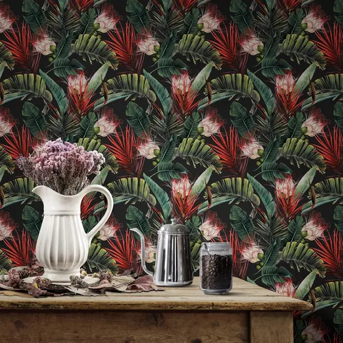 Miniatura 6 de CRE8TIVE Papel tapiz de selva tropical oscuro, 24 x 118 pulgadas, papel tapiz floral para despegar y pegar, papel de pared botánico de hoja
