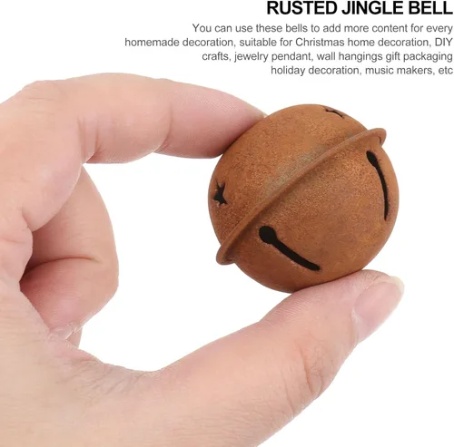 Miniatura 6 de 12 campanas oxidadas de metal de Navidad para manualidades, cascabeles de 1.57 pulgadas con recortes de estrella para árbol de Navidad, decoración
