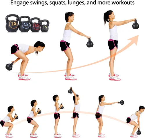 Miniatura 2 de JupiterForce Juego de pesas rusas de agarre ancho, 4 piezas de pesas rusas de entrenamiento de fuerza, juego de pesas de 5 libras, 10 libras, 15