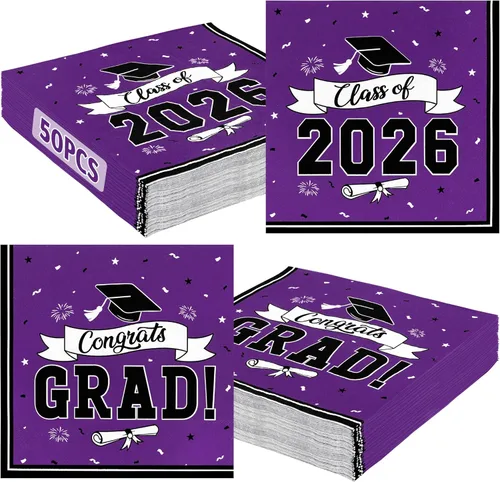 Miniatura 13 de Paquete de 50 servilletas de graduación para la clase de 2026, 6.5 x 6.5 pulgadas, servilletas de graduación rojas, pañuelos de papel clásicos
