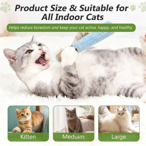 Miniatura 6 de Paquete de 3 juguetes de hierba gatera para gatos, divertidos juguetes para gatos con cuerda dental y cascabel, juguetes 100% orgánicos de hierba