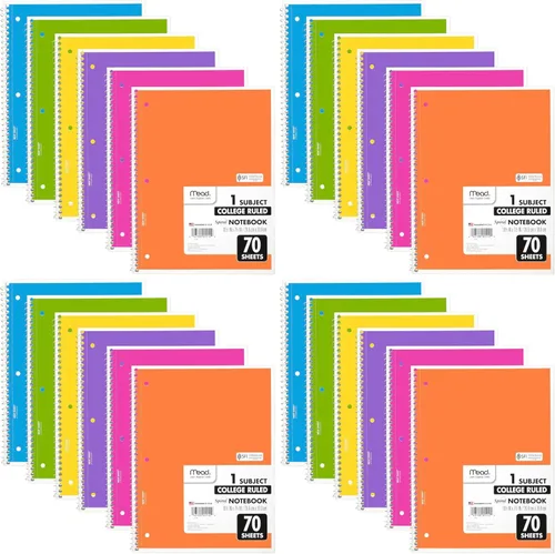 Miniatura 8 de Mead Cuaderno de espiral, paquete de 6, 1 materia, papel rayado universitario, 7-1/2 x 10-1/2 pulgadas, 70 hojas por cuaderno, colores brillantes