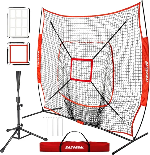 Miniatura 12 de BaseGoal Red de práctica de sóftbol de béisbol de 7 x 7 pies, respaldo de béisbol, con camiseta de bateo, para golpear lanzar, batear, atrapar