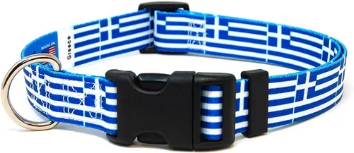 Collar de perro de Grecia | Bandera griega | Hebilla de liberación rápida | Fabricado en Nueva Jersey, Estados Unidos | para perros medianos | 1