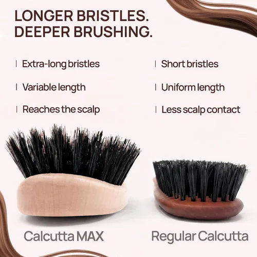 Miniatura 7 de Calcuta Max - Cepillo de cerdas de jabalí extra rígido 100% puro, perfecto para cabello grueso, mango de madera de fresno térmico, cepillo