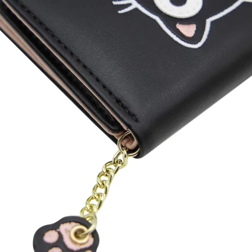 Miniatura 5 de Bonita cartera de gato para niñas y adolescentes, niños y mujeres, delgada de tres pliegues, tarjetero organizador con colgante de pata