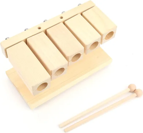 Miniatura 5 de Juego de bloques de percusión de madera con martillo, instrumento musical de 5 tonos para aula, yoga, templo, folk, conjunto
