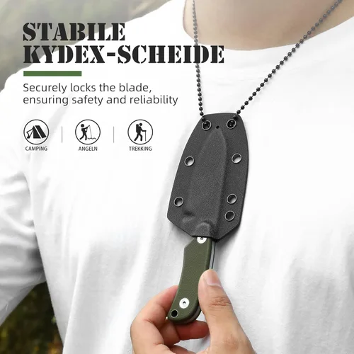 Miniatura 4 de Omesio Nessmuk - Cuchillo EDC de espiga completa para hombre, hoja fija de 5.82 pulgadas con boquilla y clip Kydex, hoja Nessmuk pequeña de acero D2