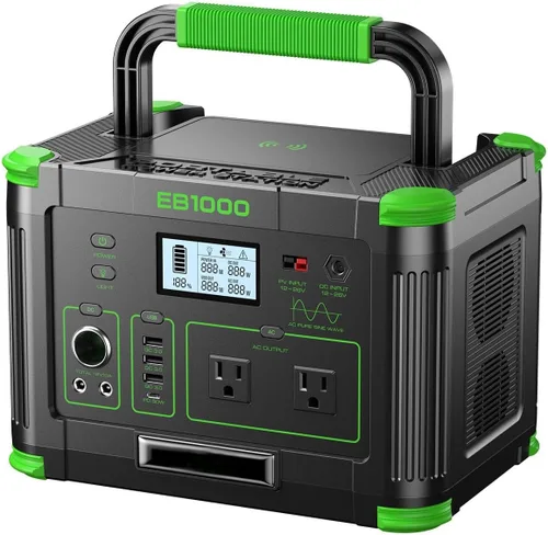 Generador solar de 1000 W 999 Wh, estación de energía portátil con salida USB-C PD de 60 W, salida de CA de onda sinusoidal pura de 120 V, batería