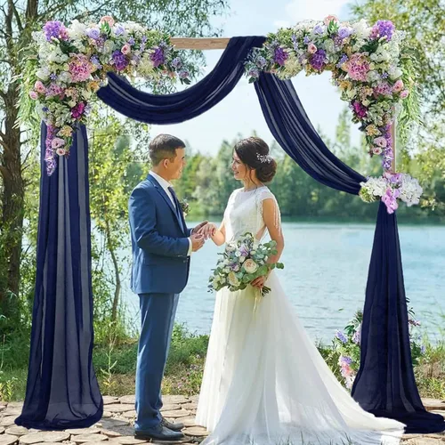 Miniatura 3 de Tela para arco de boda, azul marino, 20 pies, 2 paneles de tela de gasa, arcos de boda para ceremonia, cortinas de techo, arcos de boda, arco