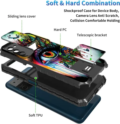 Miniatura 595 de Funda para Samsung Galaxy S22 Ultra 5G, Galaxy S22 Ultra con cubierta de cámara deslizante, funda resistente de doble capa con función atril Black