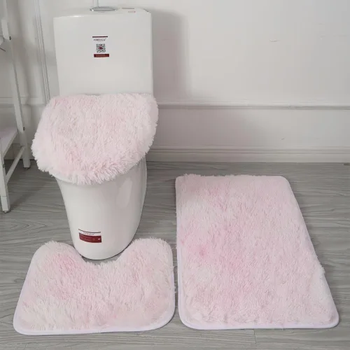 Miniatura 12 de Juego de alfombras de baño de 3 piezas, tapete de inodoro en forma de U + alfombras + alfombrilla de cubierta de tapa de inodoro, con respaldo