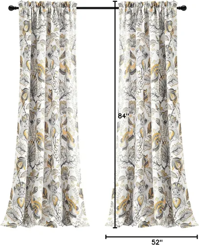 Miniatura 4 de Lush Decor Cynthia Jacobean - Par de paneles de cortinas para ventana con filtro de luz, 84" L x 52" A, amarillo y gris