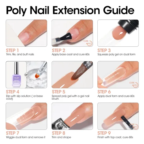 Miniatura 8 de GELLEN Natural Nude - Gel constructor de extensión de uñas de poligel, sin hema, TPO y TMPTA, 2.16 onzas 017 para engrosamiento de uñas de larga
