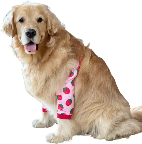 Manga de recuperación para perros con banda elástica para piernas o articulaciones lesionadas, tirantes ajustables para patas delanteras de rosado