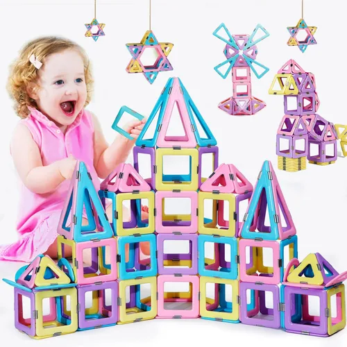 Miniatura 9 de TOKBLOK Juego de Azulejos Magnéticos Pastel - 40 Piezas Bloques de Construcción STEM para Niños de 3 a 8 Años, Juguete Creativo y Educativo