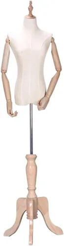 Upgraded Female Dress Form - Mannequin Torso Body with Wood Arm & Tripod Stand, 53-70 Inch Height Adjustable for Clothing Display Interesting(Wood