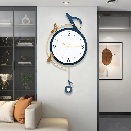Miniatura 7 de Dankeit Reloj de pared decorativo de cuarzo con péndulo, funciona con pilas, arte de notas musicales para sala de estar, cocina, hogar, baño