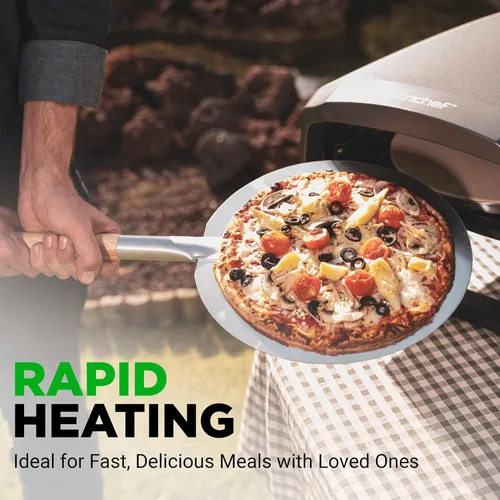 Miniatura 6 de NutriChef Horno de pizza para exteriores con piedra giratoria de 360° Cocina pizza de 12" en 60 segundos Dial de control de calor ajustable