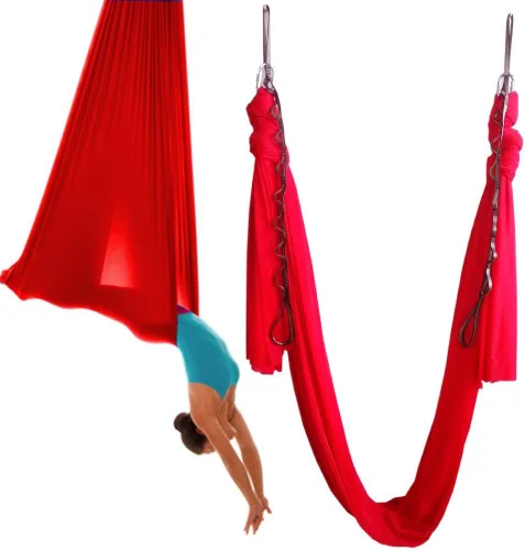 Miniatura 12 de Hamaca de yoga aérea de 5.5 yardas para yoga, columpio, pilates, seda, fitness, incluye mosquetón, cadena de margarita, guía de postura plateado