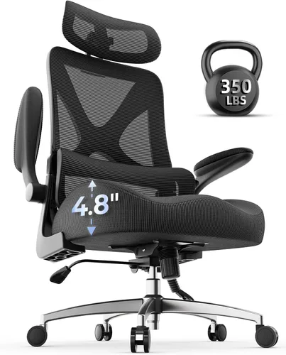 Silla de oficina grande y alta, silla de escritorio resistente de 350 libras con asiento de espuma viscoelástica extra ancho, altura ajustable de