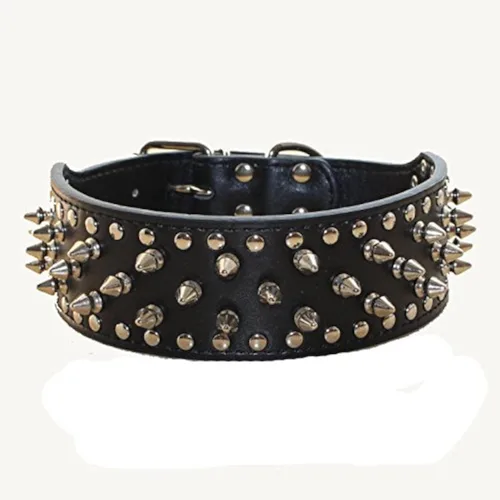 Miniatura 4 de Pit Bull Mastiff - Collar de perro con tachuelas de piel sintética para perros medianos y grandes (rojo, XL)