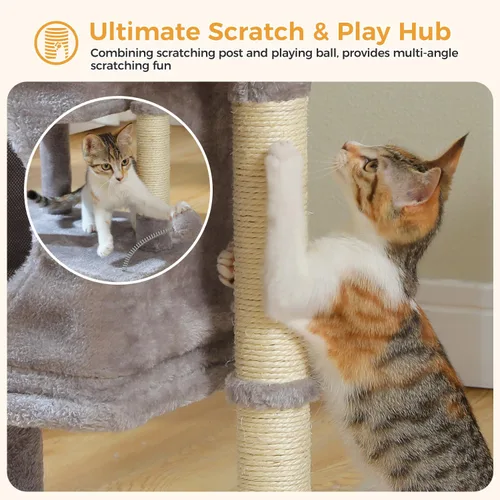 Miniatura 4 de PAWZ Road Árbol para gatos de interior, torre para gatos de 26 pulgadas con percha grande, condominio privado, condominio pequeño para gatos