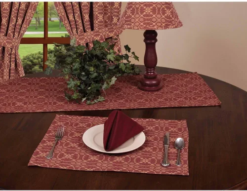 Miniatura 2 de Home Collection by Raghu Marshfield - Camino de mesa jacquard rojo y bronceado, 14 x 36 pulgadas