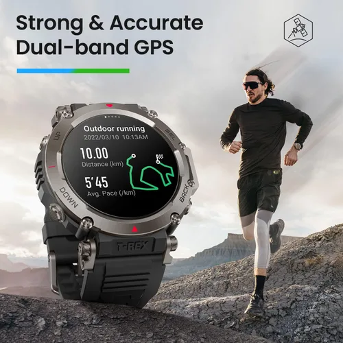Miniatura 9 de Amazfit T-Rex - Reloj ultra inteligente de 1.77 pulgadas para hombre, batería de 20 días, apnea de 98.4 ft, GPS de doble banda, resistente al barro