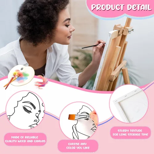 Miniatura 3 de Sherr 20 Piezas Lienzo Estirado Predibujado Arte Negro Reina Afro para Pintar para Adultos Contorno Predibujado Lienzo de Algodón Estirado