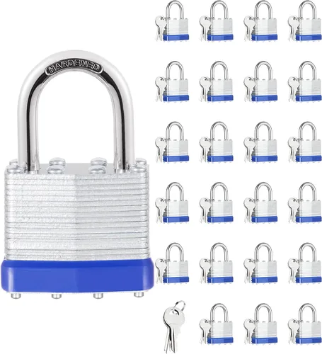 Miniatura 12 de 6 candados con las mismas llaves, acero laminado (1-9/16 pulgadas, 1.575 in), grillete normal para cobertizos, puertas, vallas, caja