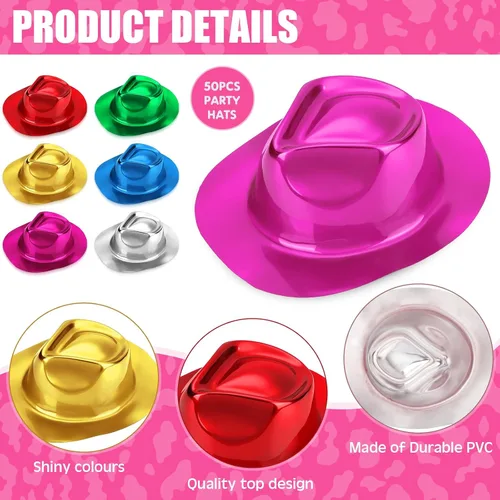 Miniatura 3 de Handepo 48 sombreros de vaquera de Halloween a granel, disfraz de cosplay metálico, suministros de fiesta para adultos