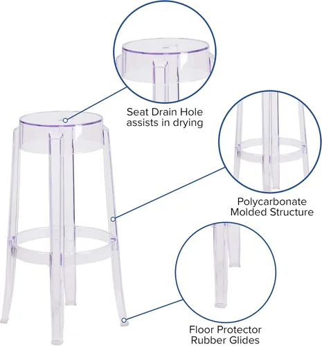 Miniatura 4 de Flash Furniture Taburete de bar Laney de 29.75 pulgadas de alto transparente