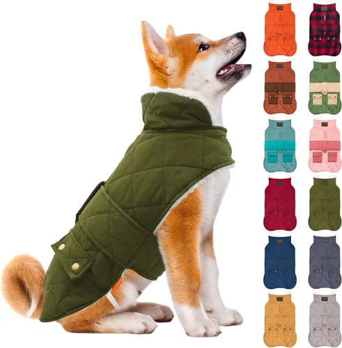 Miniatura 8 de KYEESE Abrigo para Perros Cálido Abrigo de Invierno Acolchado para Mascotas con Agujero para la Correa Chaqueta Suave para Perros con Bolsillo